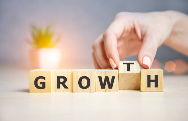 istock text of GROWTH on cubes, business concept. 1219020230