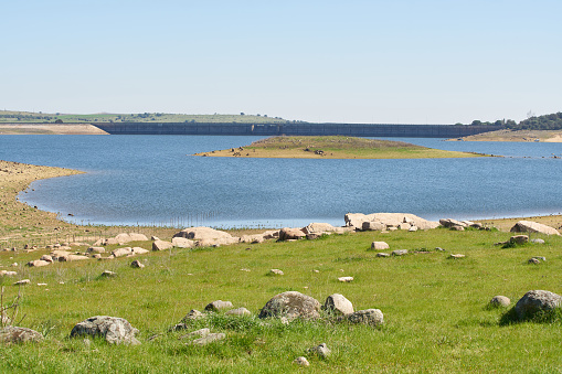 Barragem do Caia Dam lake reservoir in Alentejo, Portugal
