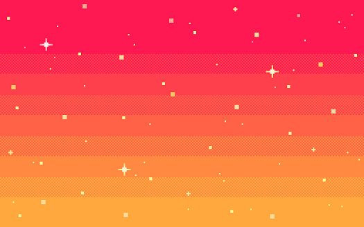 Pixel art star sky at dawn time. Starry sky seamless backdrop. Vector illustration.