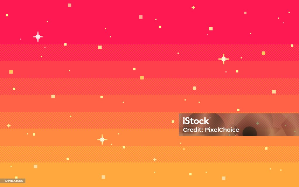 Pixel art star sky at dawn time. Pixel art star sky at dawn time. Starry sky seamless backdrop. Vector illustration. Pixel Art stock vector