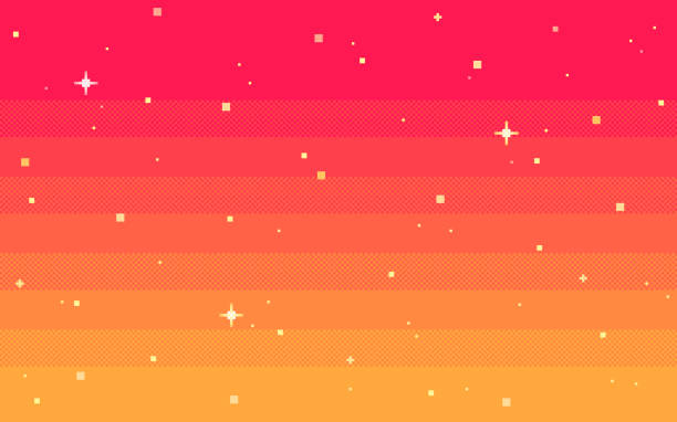 Pixel art star sky at dawn time. Pixel art star sky at dawn time. Starry sky seamless backdrop. Vector illustration. video game stock illustrations