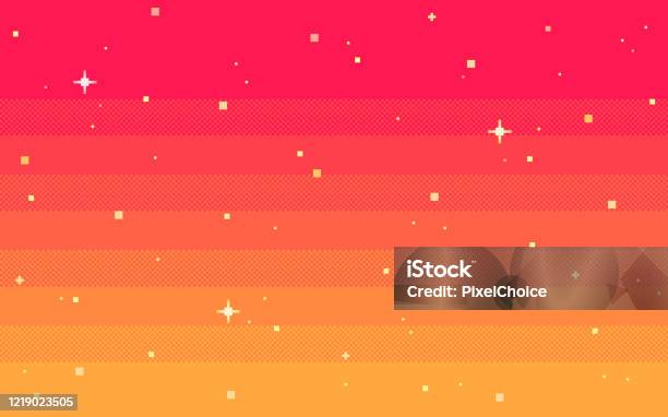 Pixel Art Star Sky At Dawn Time Stock Illustration - Download Image Now - Pixel Art, Backgrounds, Video Game