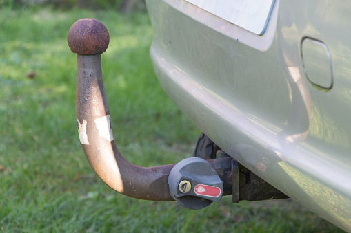 Trailer hitch ball at the back of a car