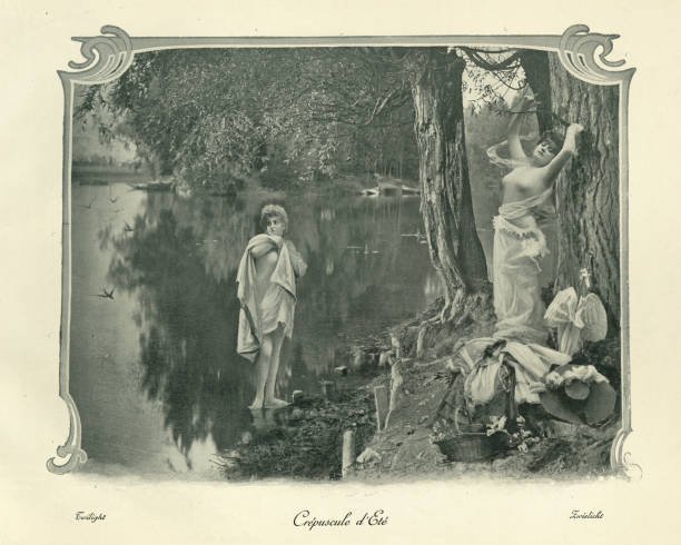istock Young women relaxing by the river, Victorian 19th Century 1219029501
