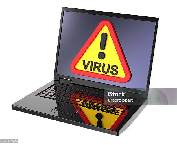 Вирус Предупреждающий Знак На Экране — стоковые фотографии и другие картинки Без людей - Без людей, Безопасность, Беспроводная технология