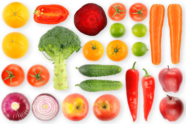 istock Set fruits and vegetables isolated on white 1219035214
