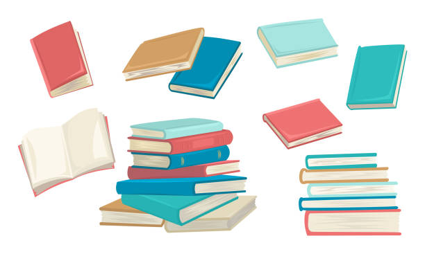 istock Set of books, different colors, an open book, a stack of books. Notebooks and notebooks. Vector illustration 1219036797
