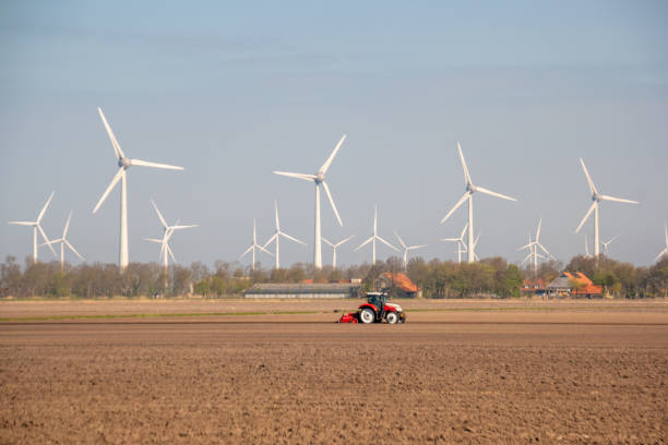 네덜란드 풍차 공원 녹색 에너지, 풍차 터빈 발전기 농장 - alternative energy electricity wind turbine team 뉴스 사진 이미지