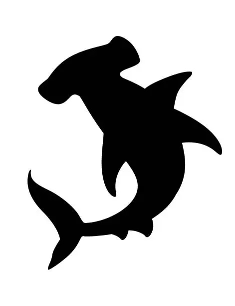 Vector illustration of Black silhouette hammerhead shark underwater giant animal simple cartoon character design flat vector illustration isolated on white background