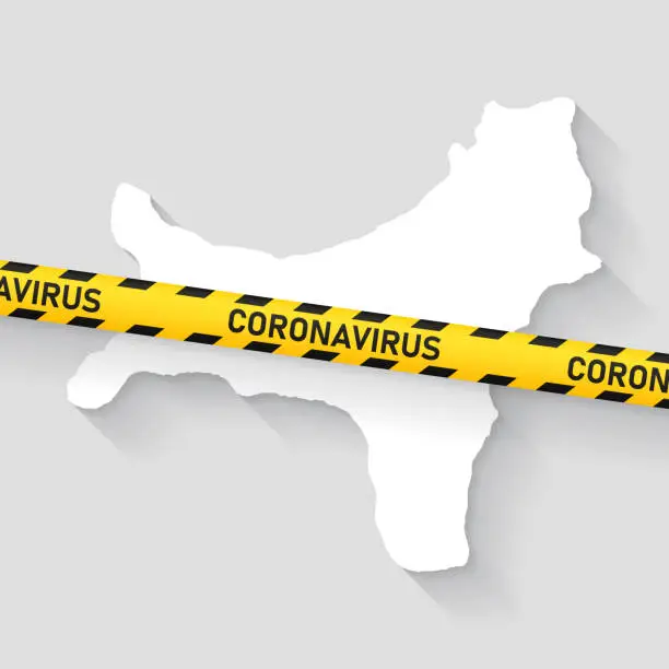 Vector illustration of Christmas Island map with Coronavirus caution tape. Covid-19 outbreak