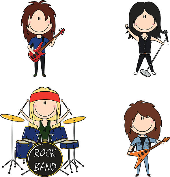 illustrazioni stock, clip art, cartoni animati e icone di tendenza di rock band - guitar electric guitar modern rock metal