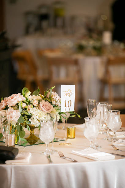 istock Wedding ceremony setting for a celebratory dinner iin pinks and white 1219051756