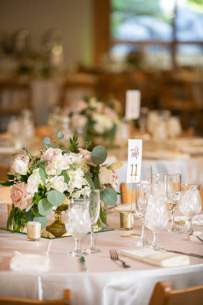 istock Wedding ceremony setting for a celebratory dinner iin pinks and white 1219051757
