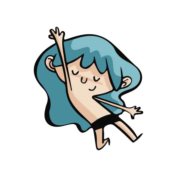 Vector illustration of Young girl dancing and jumping