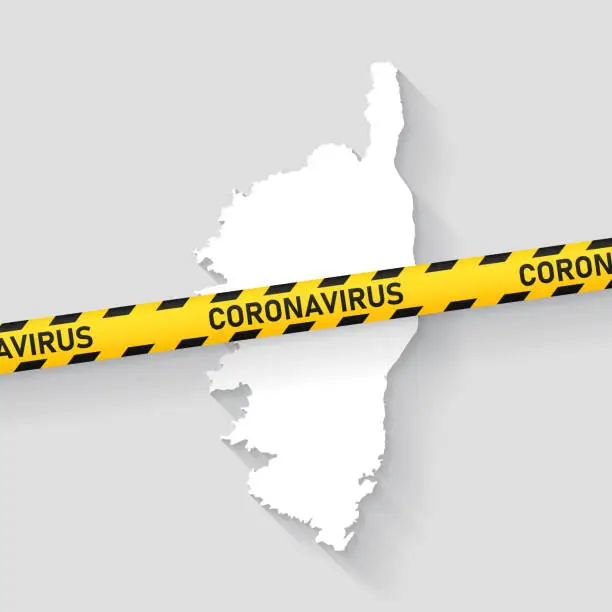 Vector illustration of Corsica map with Coronavirus caution tape. Covid-19 outbreak