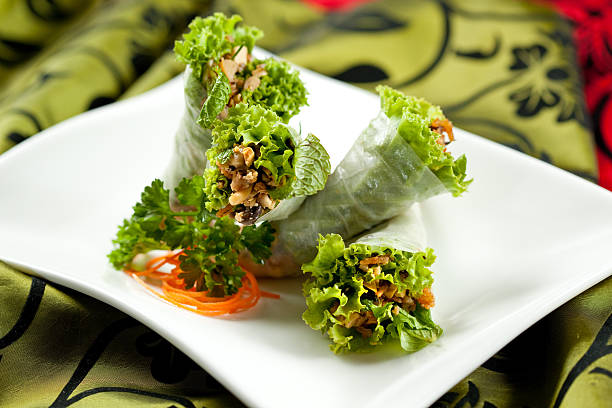 istock Tofu and Mushrooms wrapped in vegetable rice paper 121905447