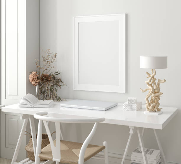 istock Hampton style living room interior with frame mockup 1219054594