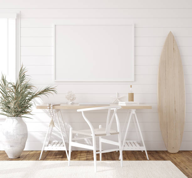 Hampton style living room interior with frame mockup