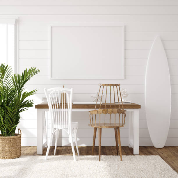 istock Hampton style living room interior with frame mockup 1219054616