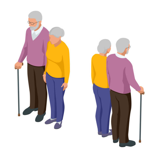 illustrazioni stock, clip art, cartoni animati e icone di tendenza di coppia senior isometrica. anziani isolati sul bianco. anziana donna e uomo. anziani. nonni - senior adult senior couple grandparent retirement