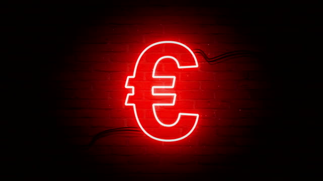 Red Neon light, Euro shape, Neon Light On Black Wall, 4K Wall - building feature Animation.
