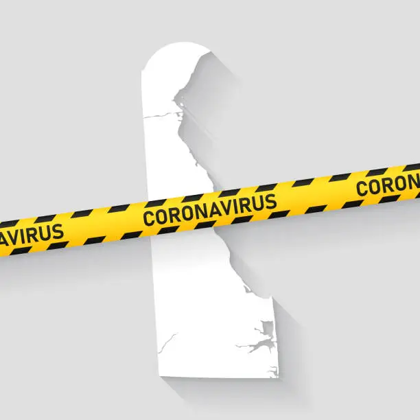 Vector illustration of Delaware map with Coronavirus caution tape. Covid-19 outbreak