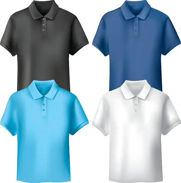 Vector illustration of Four different colored men's polo shirts