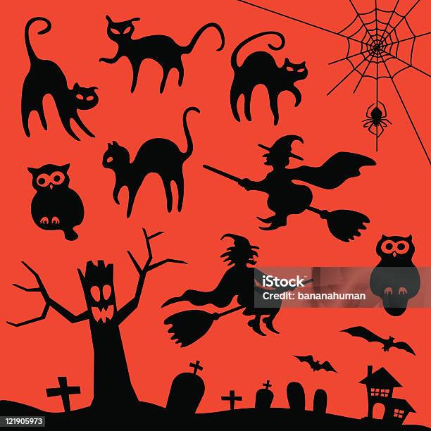 Halloween Classique Vecteurs libres de droits et plus d'images vectorielles de Araignée - Araignée, Arbre, Balai