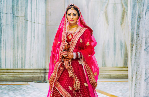 Portrait of a woman in a traditional indian outfit Portrait of a woman in a traditional Indian wedding outfit delhi photos stock pictures, royalty-free photos & images