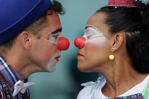 salvador, bahia / brazil - november 19, 2018: clowns Catinga and Radiola are during a presentation in Porto in the city of Salvador.\