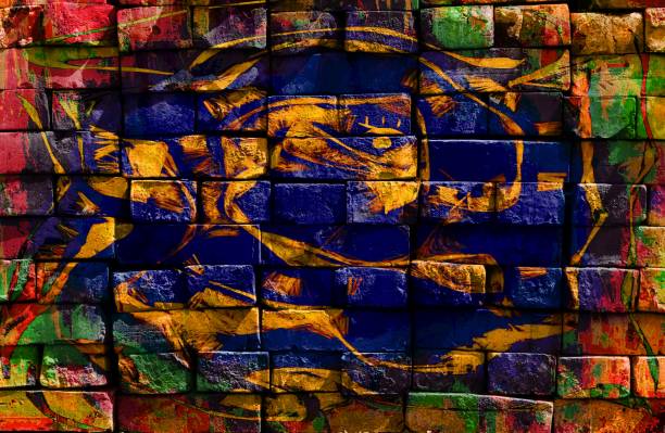 istock Colorful mysterious world. Virtual graffiti. Abstract image, drawn on a photo of a brick wall. 1219068455