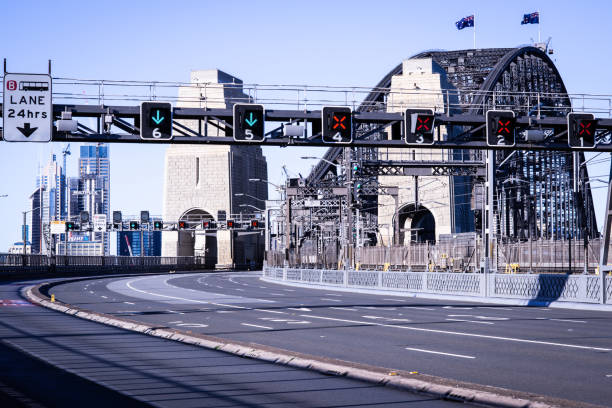 puente del puerto de sídney durante el cierre - sydney australia australia sydney harbor bridge bridge fotografías e imágenes de stock