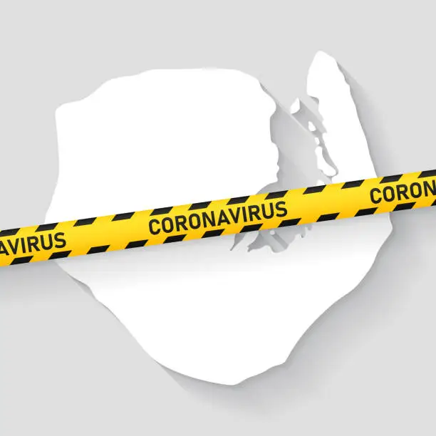 Vector illustration of Europa Island map with Coronavirus caution tape. Covid-19 outbreak