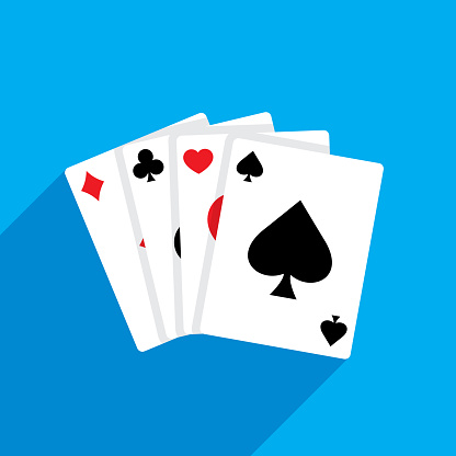 Vector illustration of playing cards against a blue background in flat style.