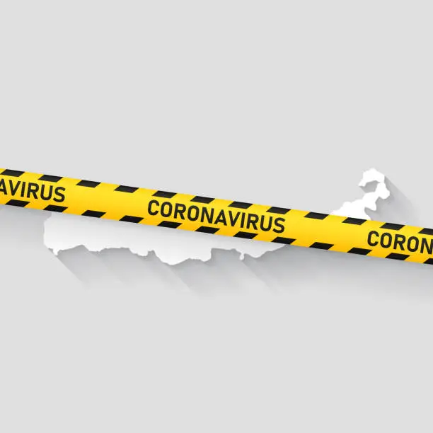 Vector illustration of Flores map with Coronavirus caution tape. Covid-19 outbreak