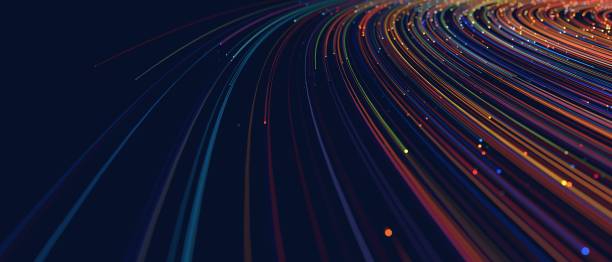 istock Abstract colorful circular lines on dark blue background 1219077605