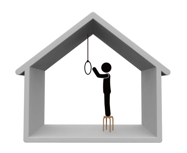 A man committing suicide. Hang your head at home. 3D rendering stock photo