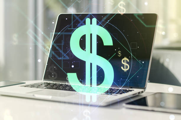 istock Creative EURO USD symbols illustration on modern computer background, forex and currency concept. Multiexposure 1219088434