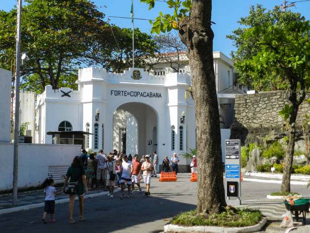 Copacabana Fort Rio de Janeiro, RJ, Brazil - September 02, 2012:  People walking in access to Copacabana Fort, officially named the Army Historical Museum / Copacabana Fort. 1914 stock pictures, royalty-free photos & images