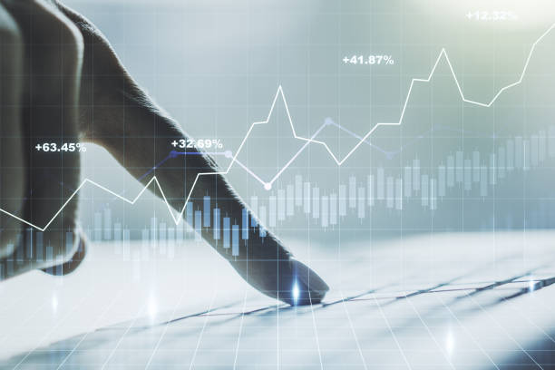 istock Double exposure of abstract creative financial diagram with hand typing on computer keyboard on background, banking and accounting concept 1219088538