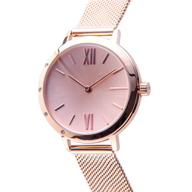 istock Wrist watch is gold and white color on white background. 1219093940