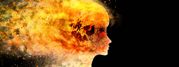 istock Side profile of a burning flame woman 1219096642