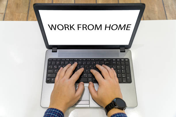 istock Wroking from home concept with message on laptop screen 1219100149