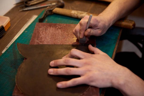 istock Working process of the leather product in the workshop. 1219105590