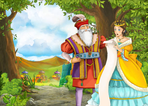 istock Cartoon nature scene with beautiful castle with happy couple 1219106546