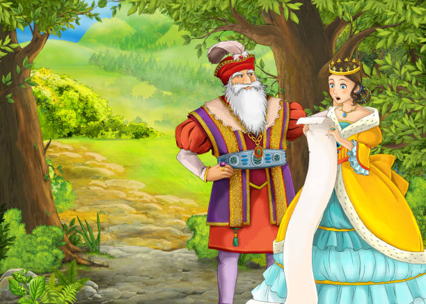 istock Cartoon nature scene with beautiful castle with happy couple 1219107398