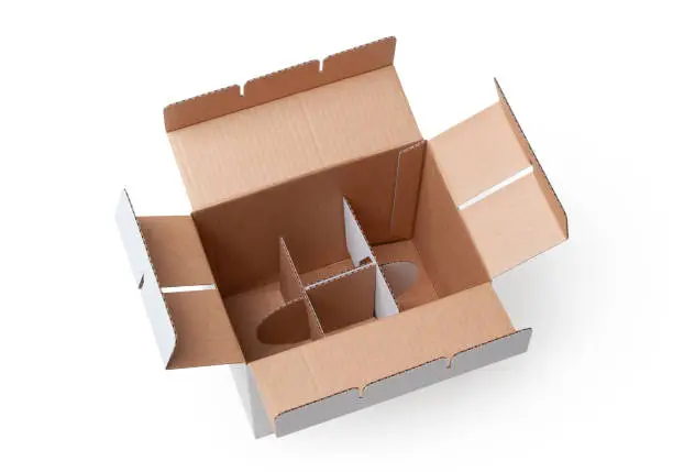 Empty cardboard box with dividers.