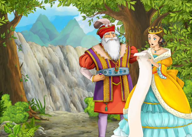 istock Cartoon nature scene with beautiful castle with happy couple 1219109025