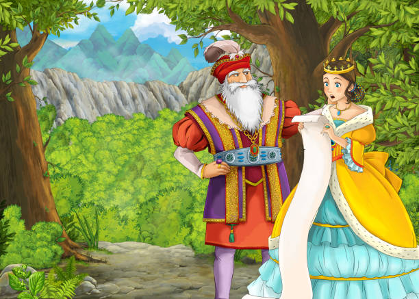 istock Cartoon nature scene with beautiful castle with happy couple 1219110141