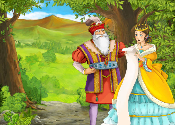 istock Cartoon nature scene with beautiful castle with happy couple 1219110285